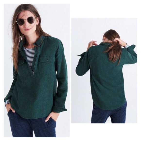 Madewell Tops - Madewell Flannel Zip-Front Popover Shirt Green XXS